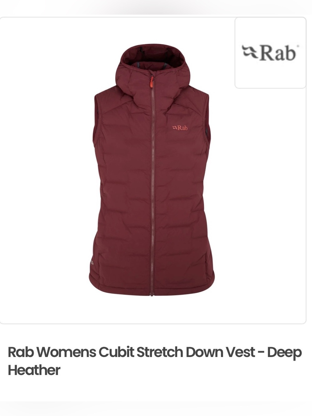 Rab Cubit Stretch Down Vest, NWT, XS, Deep Heather
